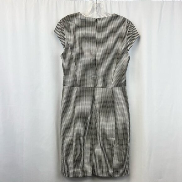 H&m Sheath Dress Women's 8 Black White Houndstooth Stretch Knee Length Zip - Picture 3 of 11